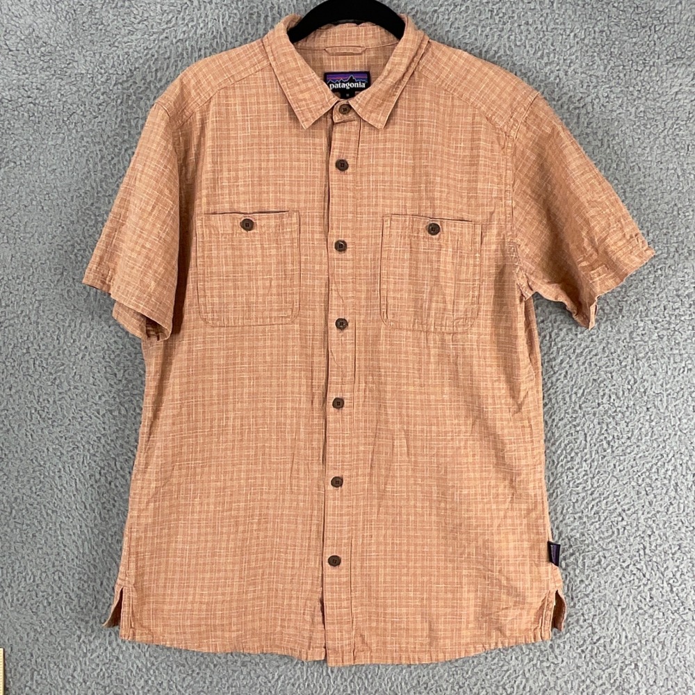 Patagonia Back Step Shirt Mens Medium Orange Excellent Hemp Organic Cotton